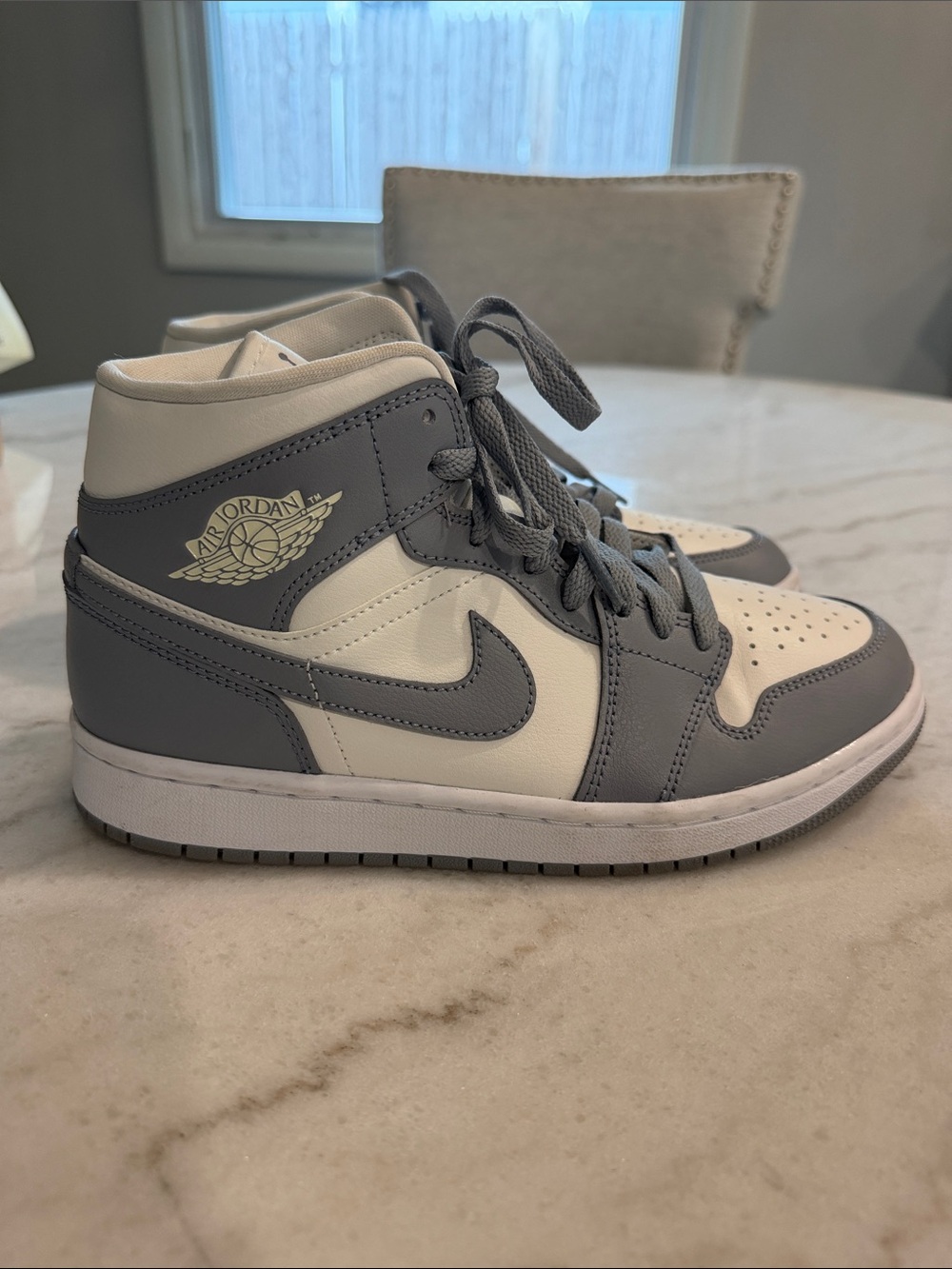 Jordan High-Top Stealth Sneakers in Grey and white
